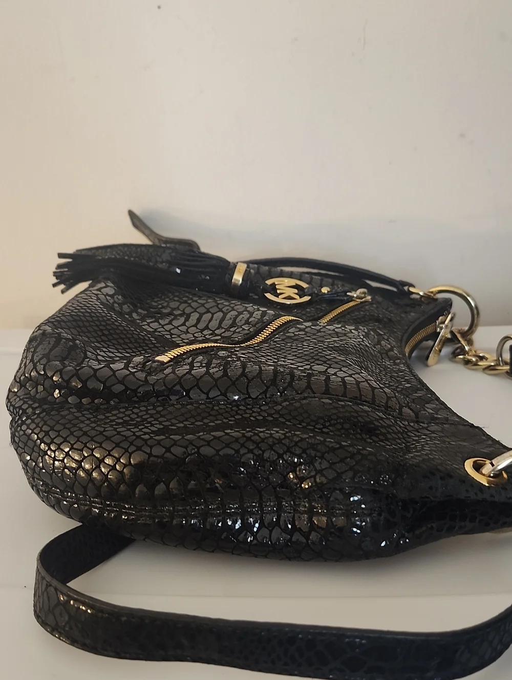 Michael Kors Snake Embossed Convertible Bag w/Free MK Wallet